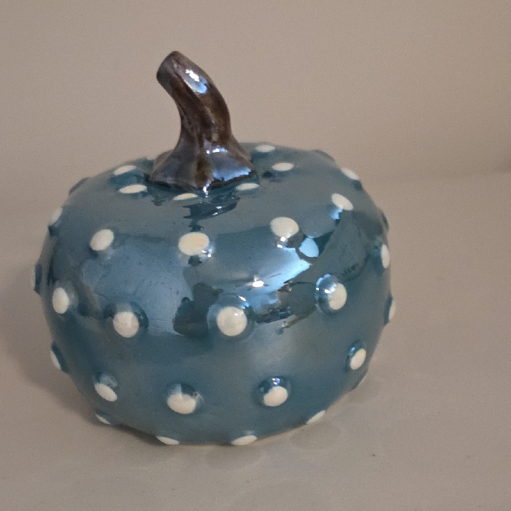 Unique Kirklands Blue Polka Dot Ceramic Pumpkin - NWT
